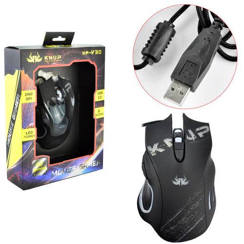 Mouse Gamer 6 Botões 2400dpi C/ Fio Ótico Kp-v30 USB Multicolor