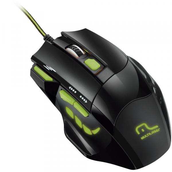 Mouse Gamer Multilaser 2400dpi 7 Botões Preto e Verde Mo208