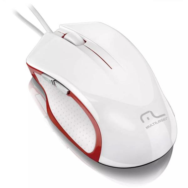 Mouse Gamer Multilaser Laser 2400DPI, USB, 6 Botões, Branco/ Vermelho MO202
