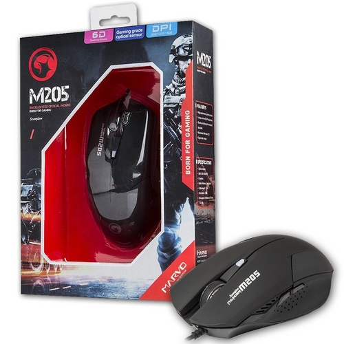 Mouse Gamer Óptico Usb 1600 Dpi 6 Botões Led Azul M205 Marvo Gamer