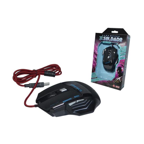 Mouse Gamer Soldado com Conexao USB Resolucao de 3000 DPI com Botoes de Acesso Rapido Preto GM-700 GM-700 Infokit
