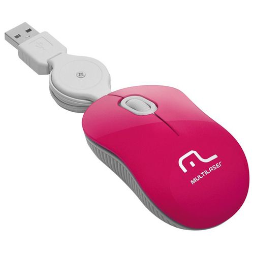 Mouse Multilaser Mini Mo185 Retrátil Usb Pink