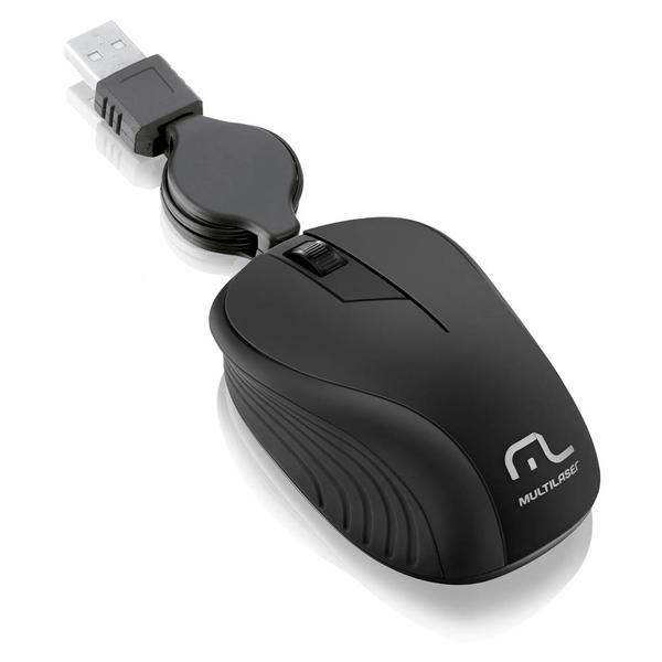 Mouse Multilaser Retrátil Emborrachado Preto USB MO231