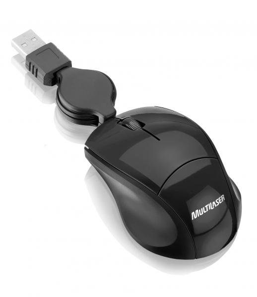 Mouse Multilaser Retratil Mini Fit Black Piano USB - MO154