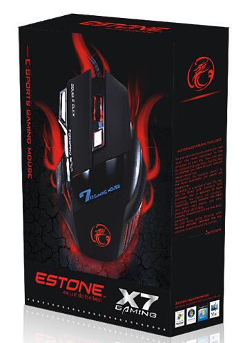 Mouse Óptico Estone Gaming X7 2400dpi USB com 7 Botões e LED - Preto