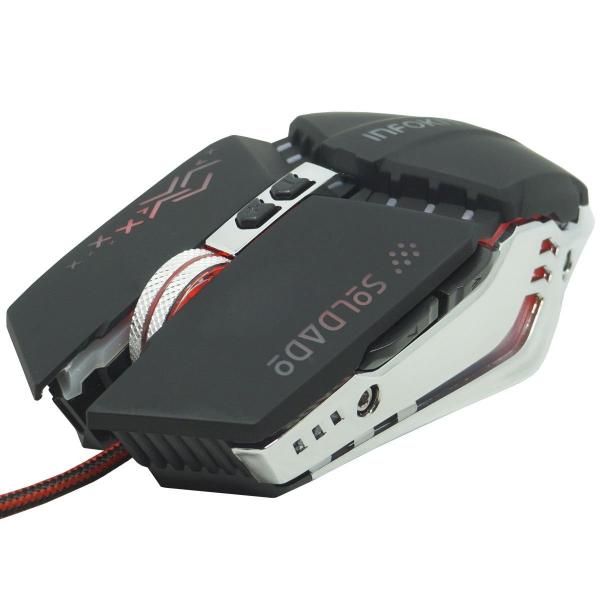 Mouse Óptico Gamer Usb 2400 Dpi 6 Botões Led Rgb 4 Cores Cabo Infokit X Soldado GM-705