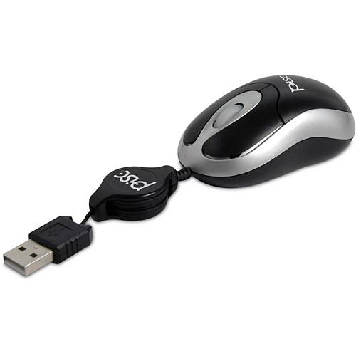 Mouse Óptico Retrátil Preto USB - Pisc
