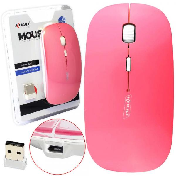 Mouse Optico Sem Fio Wireless 2.4Ghz Rosa - Knup