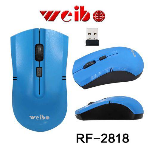 Mouse Óptico Sem Fio Wireless Usb Azul Weibo Ecens 3818