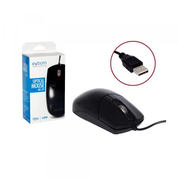Mouse Optico USB 2.0 Resolucao 1000 DPI Preto MS-70 MS-70 EXBOM
