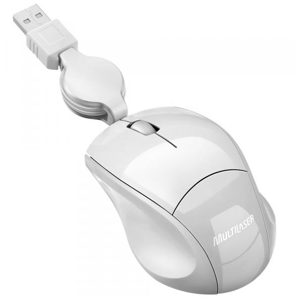 Mouse Retrátil 800DPI USB Mini Fit Branco MO155 - Multilaser