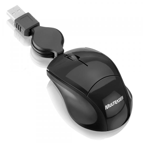 Mouse Retrátil 800DPI USB Mini Fit Preto MO154 - Multilaser