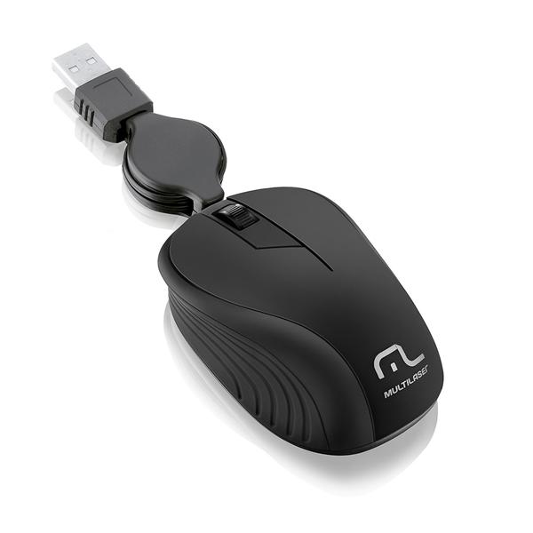 Mouse Retrátil Emborrachado 1200DPI USB Preto MO231 - Multilaser - Multilaser