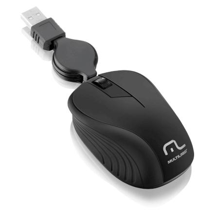 Mouse Retrátil Emborrachado Preto USB Multilaser - MO231