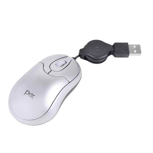 Mouse Retrátil Pisc 1844 USB Prata 3 Botões 800 Dpi