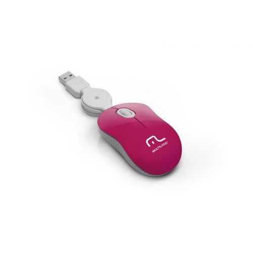 Mouse Retrátil Super Mini USB Rosa Multilaser