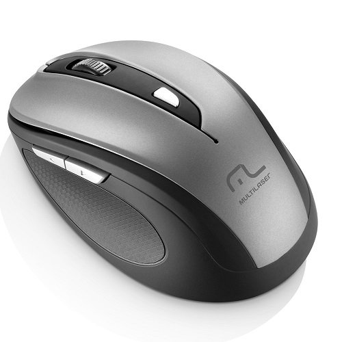 Mouse Sem Fio 2.4 GHZ Comfort 6 Botoes Cinza e Preto USB Multilaser MO238