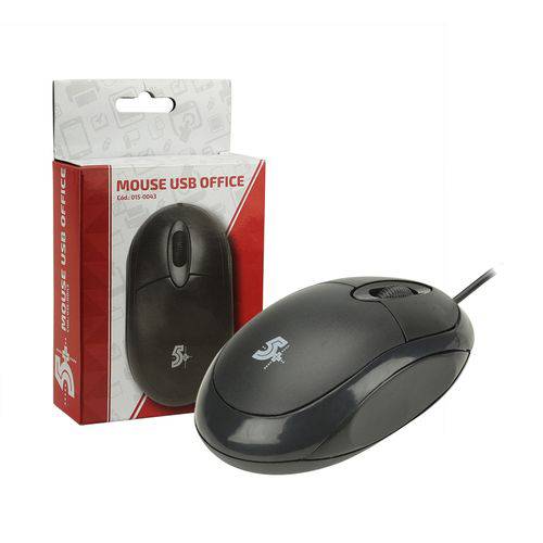 Mouse USB Óptico Officer Ergonômico Plug And Play 1000DPI Preto 5+ 015-0043