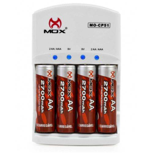 Mox - Carregador de Pilhas e Baterias com 4 Pilhas Aa 2600 MAh Mo-CP51