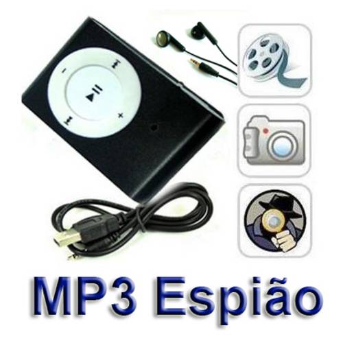 Mp3 Espião / Filma com Áudio Fotos 1280x960/Até 16gb-Preto
