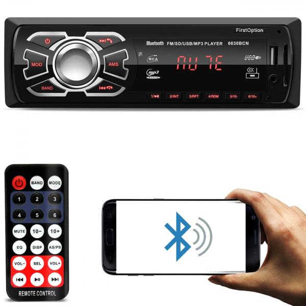 Tudo sobre 'MP3 Player Automotivo 1 Din Led Bluetooth USB SD Cartão Auxiliar P2 Rádio FM com Controle 6630BCN - First Option'