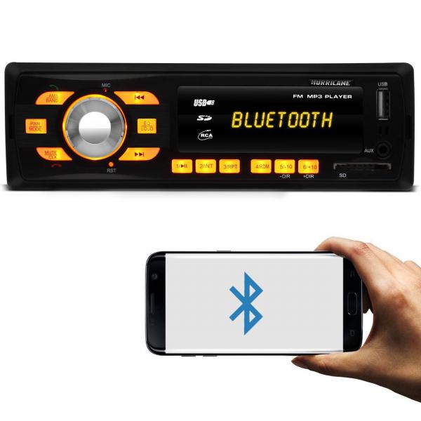 MP3 Player Automotivo Hurricane HR-414 BT 1 Din Bluetooth USB SD AUX FM RCA Tela LED 4x18 WRMS