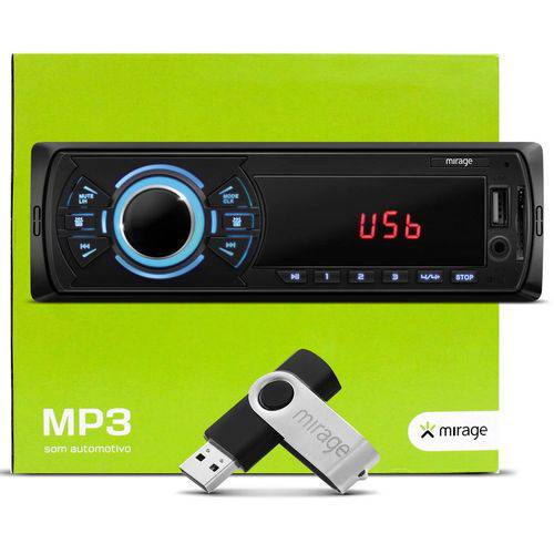 Tudo sobre 'MP3 Player Automotivo Mirage P3323M USB SD AUX FM RCA Busca Pasta + Pen Drive 4GB Carro'