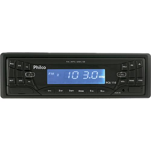 MP3 Player Automotivo Philco PCA110 com Rádio FM, Entrada Cartão de Memória, Auxiliar e USB Frontal