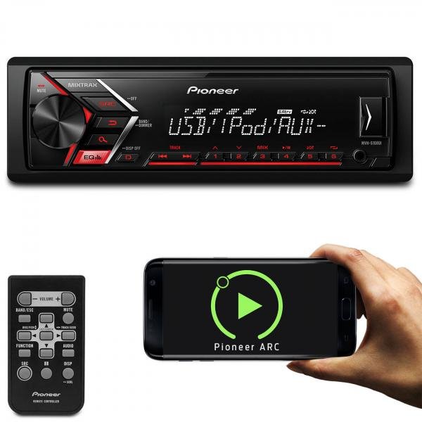 Tudo sobre 'MP3 Player Automotivo Pioneer MVH-S108UI 1 Din USB AUX RCA Mixtrax Lê Smartphone Carrega Celular'