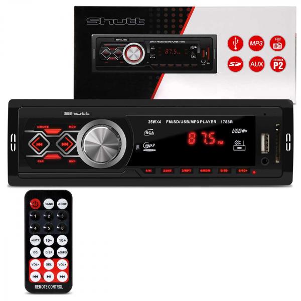 MP3 Player Automotivo Shutt Montana 1 Din 3.5 Polegadas USB SD Aux P2 Rádio FM com Controle 1788R