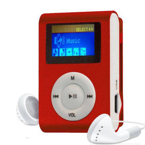 MP3 Player com Entrada SD e Fone de Ouvido Vermelho