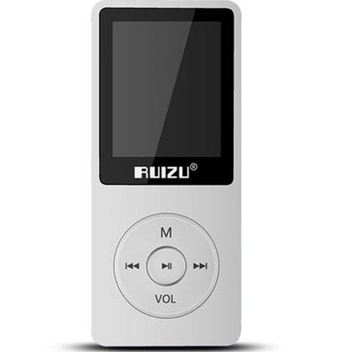 Mp3 Player Ruizu X02 Ultrafino 8gb Bateria 70 Horas Hifi Rádio Fm Relógio Alarme Multimídia Fone de Ouvido - Branco