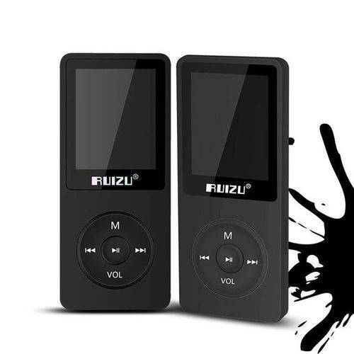 Mp3 Player Ruizu X02 Ultrafino 8gb Bateria 70 Horas Hifi Rádio Fm Relógio Alarme Multimídia Fone de Ouvido - Preto