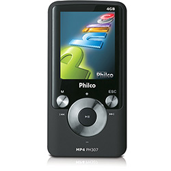 MP4 Philco PH307 4GB Gravador de Músicas de Rádio e Reprodutor de Vídeos e Filmes Entrada USB Preto - Philco