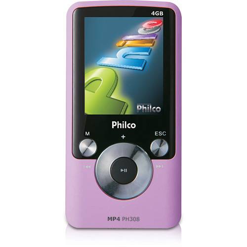 MP4 Philco PH308 4GB Gravador de Músicas de Rádio e Reprodutor de Vídeos e Filmes Entrada USB Rosa - Philco
