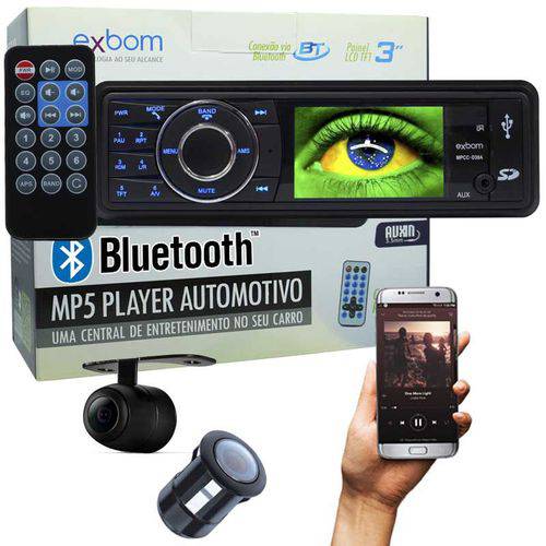 Mp5 Player Automotivo 1 Din Tela 3 Exbom MPCC-D30A Som Mp3 Fm USB Sd Bluetooth Câmera de Ré