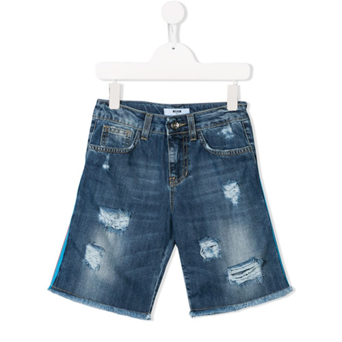 Msgm Kids Bermuda Jeans com Listras - Azul