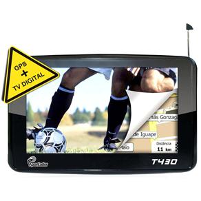 Navegador GPS Apontador T430 Tela Touch e Wide Screen de 4,3’’ Orientador por Voz, TV Digital, FM, 3D, e com Alerta de Radares - Preto