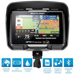 Navegador GPS para Moto Multilaser Tracker GP022 com Tela Touchscreen de 4.3”, Entrada para Cartão SD, Bluetooth, Função de E-Book Reader - Preto
