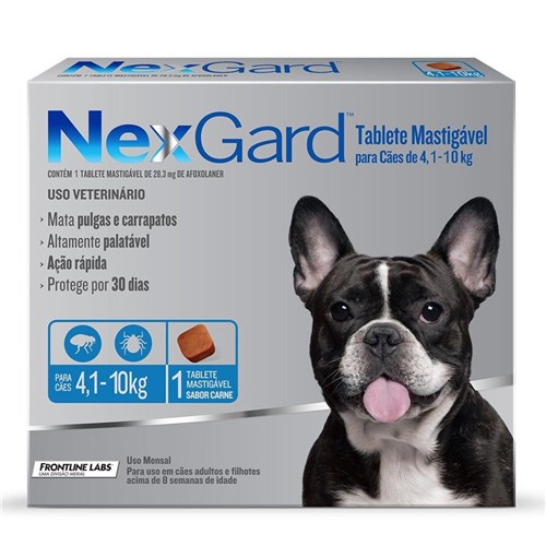 Nex Gard Antipulgas e Carrapatos - Cães de 4,1 a 10 Kg - 1 Tablete