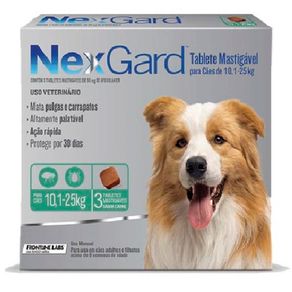 Tudo sobre 'NexGard 68mg - Cães de 10 a 25kg Cx com 3 Tabletes'