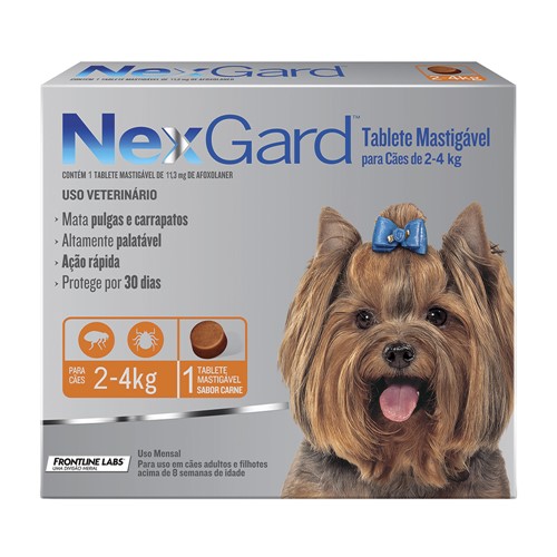 NexGard Contra Pulgas e Carrapatos para Cães de 2 a 4kg com 1 Tablete Mastigável