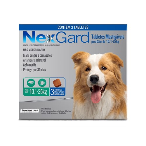 Nexgard G Cães 10,1 a 25kg 3 Tabs Antipulgas e Carrapatos Merial