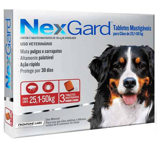 Nexgard Gg 25 a 50kg com 3 Tabletes Mastigaveis