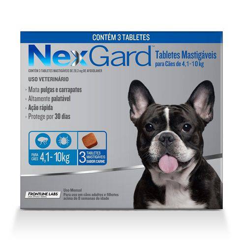 Nexgard M 4 a 10kg com 3 Tabletes Mastigaveis