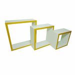 Nicho Cubo em Mdf Branco com Borda Amarela Kit C/3