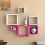 Nicho Decorativo Mdf Kit 6 Unidades - Cor Rosa e Branco