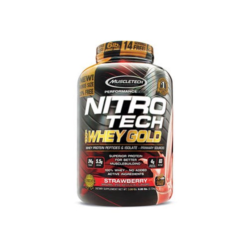 Nitro Tech 100% Whey Gold 6Lbs - Muscletech - Morango