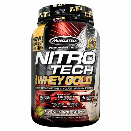 Nitro Tech 100% Whey Gold 999g - Muscletech - Chocolate e Amendoim
