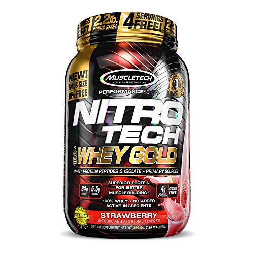 Nitro Tech 100% Whey Gold (999g) MuscleTech-Morango (999g)